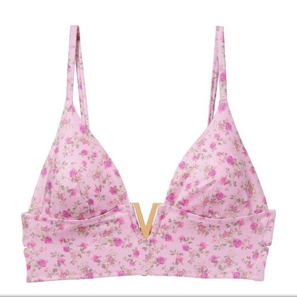Victorias Secret Swim V-Hardware Padded Bikini Top & bottom Set Ditsy pink L - Picture 7 of 10
